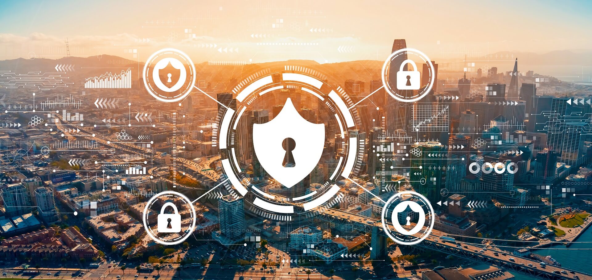 Cyber security theme with downtown San Francisco